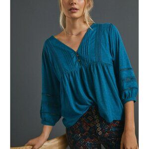 223. by Anthropologie Kaye Pintucked Babydoll Top Blue Small